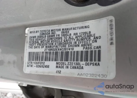 2004 Toyota Corolla S from USA, damaged, VIN 2T1BR32EX4C207418